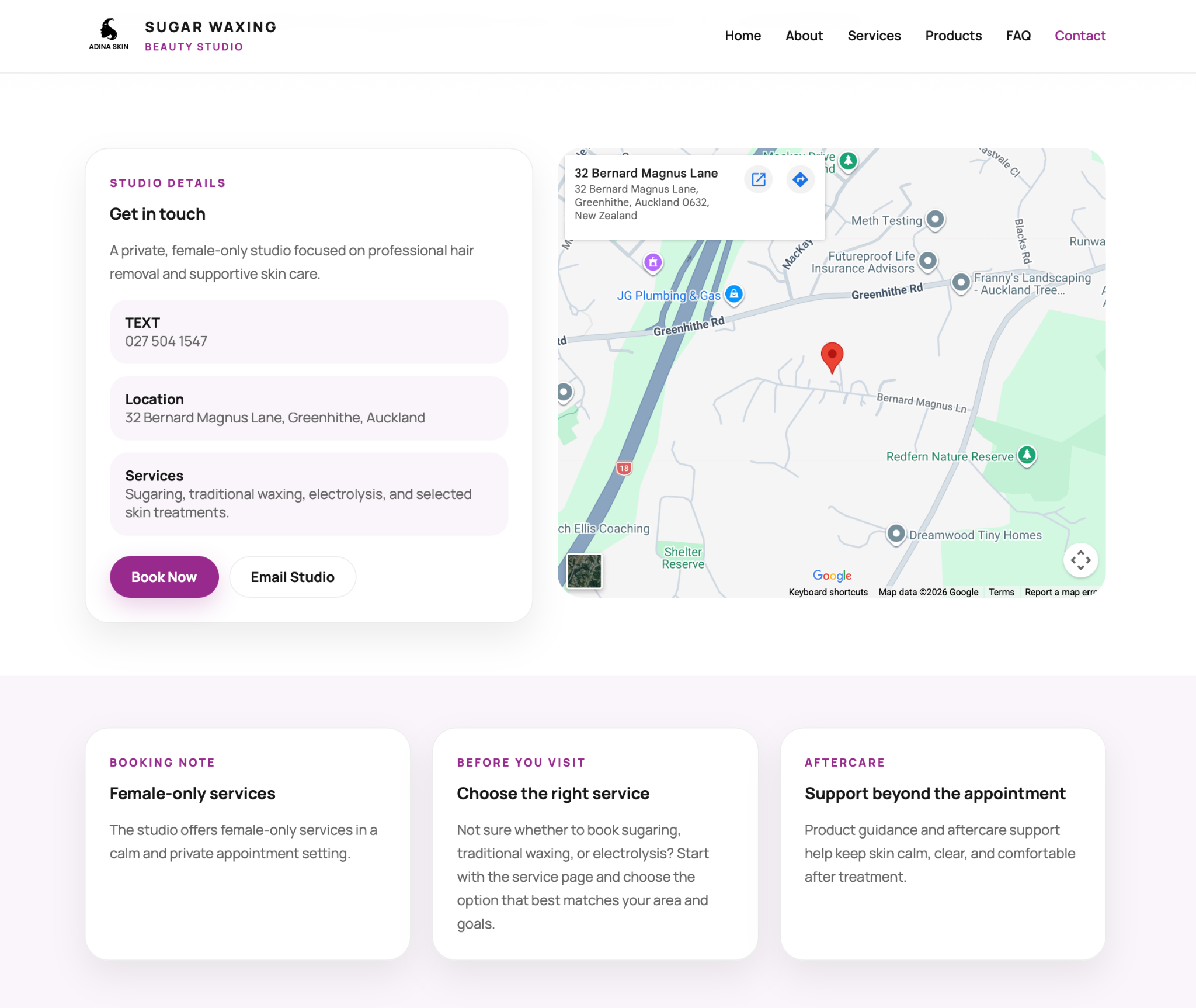 Contact page layout
