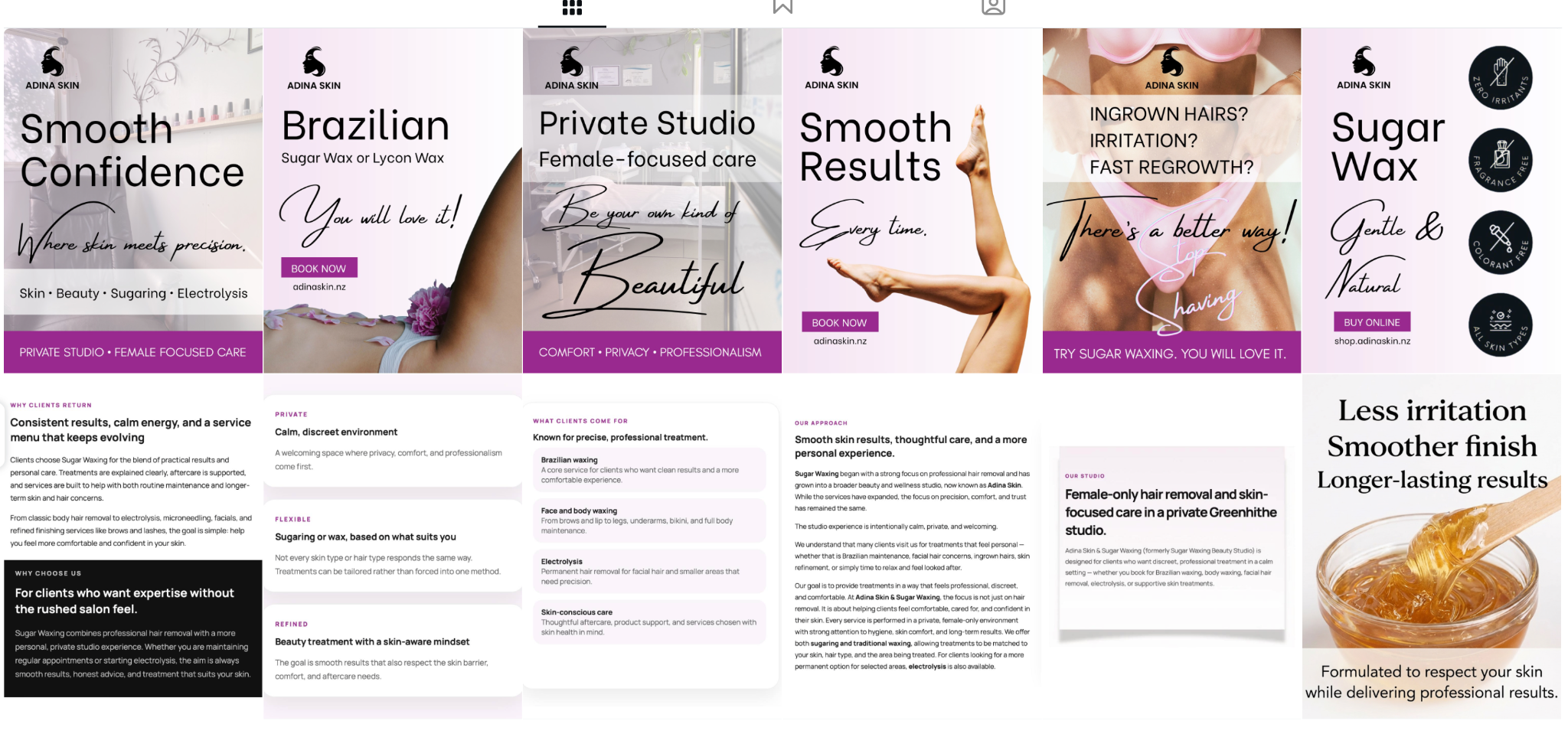 Adina Skin Instagram and website campaign layout board